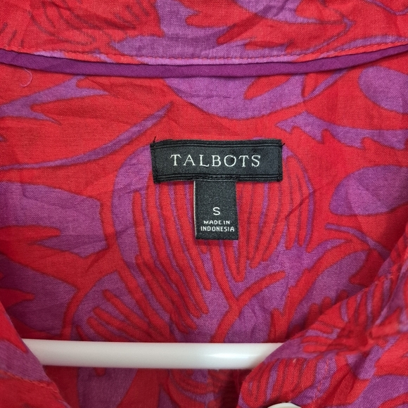 Talbots Women’s Red & Pink Floral Print Button-Up Shirt – Size Small - Picture 4 of 6